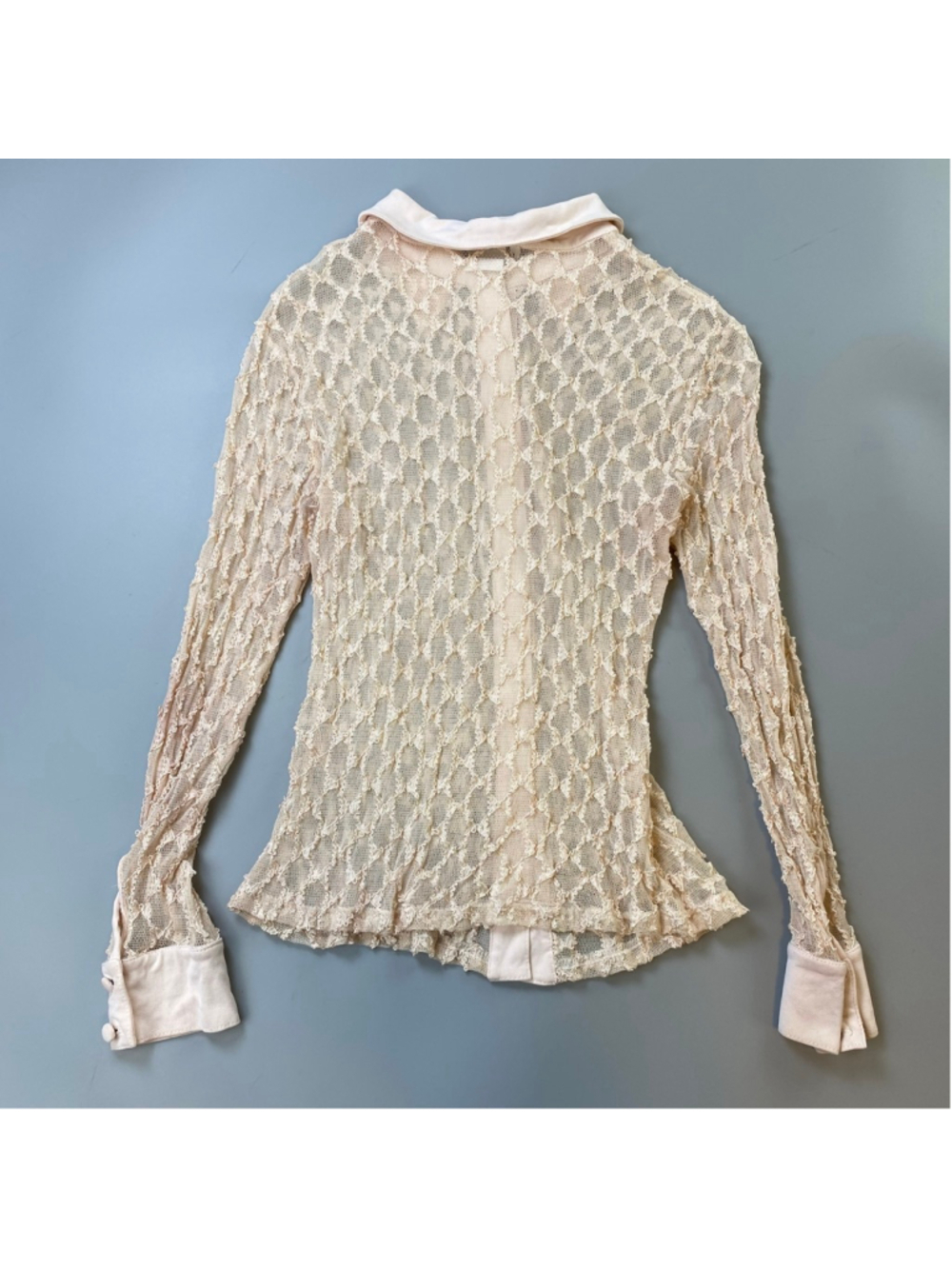 Vintage Holt Renfrew Lace Blouse Medium Beige Y2K Coquette Boho Chic Sheer Layer - Picture 2 of 11